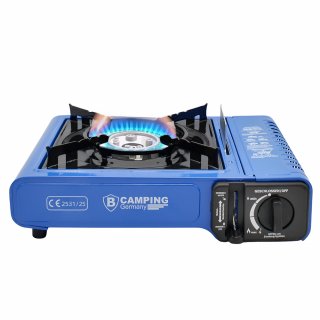Gaskocher Campingkocher im Tragekoffer mit Sicherheits-System - Blau
